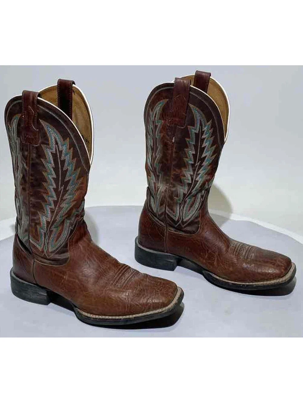 Ariat Men’s Western Boots Brown/Turquoise Square Toe Cowboy 8D Rare NICE!!!